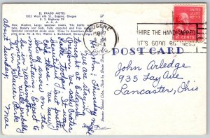 Eugene Oregon 1954 Postcard El Prado Motel