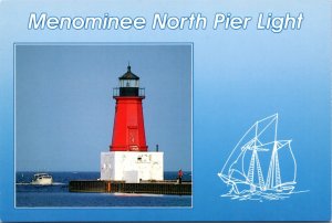 Postcard MI Lighthouse Menominee North Pier Light