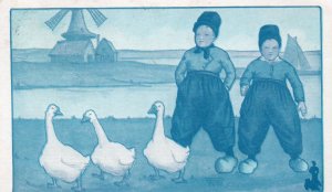 11258 Walk-Over Shoes Postcard - Dutch Boys & Ducks 1912