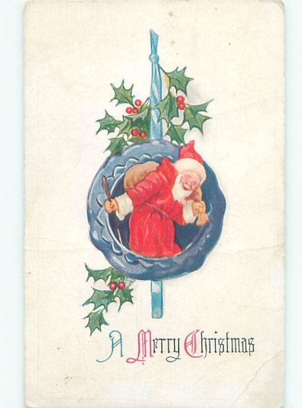 Pre-Linen Christmas SANTA CLAUS WITH HOLLY AB4818