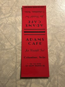 Matchbook Cover ~ Adams Cafe Columbus Nebraska MB1
