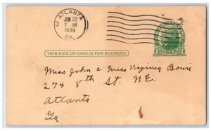 1939 Attend Early Morning Service of Holy Communion Atlanta GA Postal Card