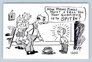 Comic Father Upset Because Kid Uses Spittoon as Toilet UNP Chrome Postcard Q9