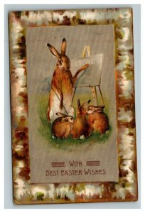 Vintage 1910's Winsch Back Easter Postcard Cute Bunnies Learning to Read