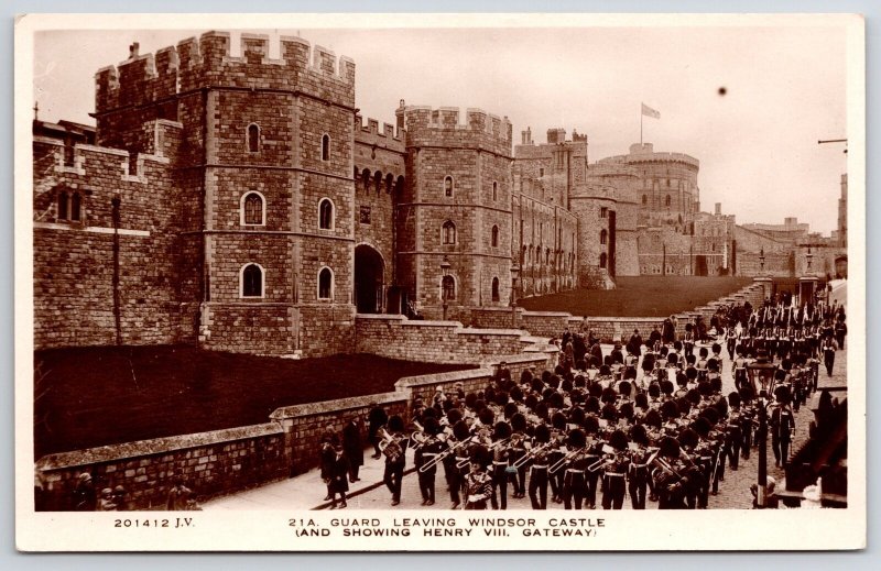 Guard Leaving Windsor Castle Land Showing Henry VIII Gateway Real Photo Postcard