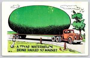 Waskom Texas~Exaggerated Watermelon on Semi Truck Trailer~QSL 1970s Postcard 