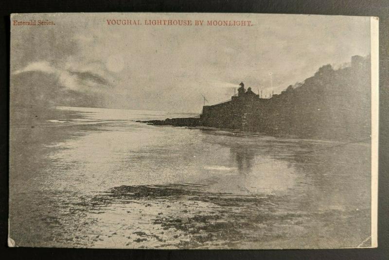 Vintage Youghal Lighthouse by Moonlight Ireland Real Picture Postcard Cover