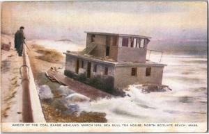 Wreck of Coal Barge Ashland, North Scituate Beach MA c1923 Vintage Postcard N18