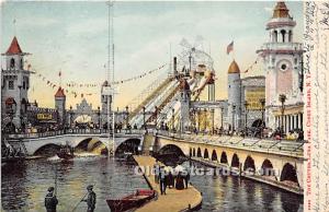 The Chutes, Luna Park Coney Island, NY, USA Amusement Park 1906 glitter on card