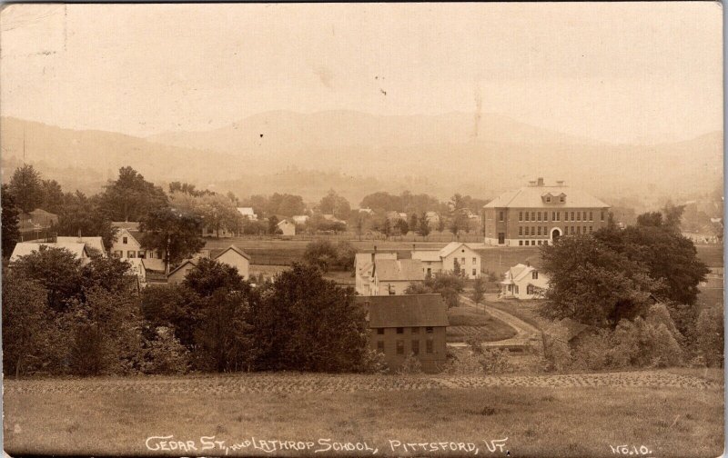 Real Photo Postcard Cedar Street and Lathrop School in Pittsford, Vermont