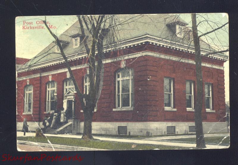 KIRKSVILLE MISSOURI POST OFFICE BUILDING ANTIQUE VINTAGE POSTCARD MO. 1909