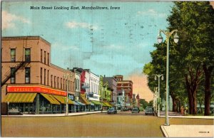 Main Street Looking East Marshalltown IA c1945 Linen Vintage Postcard C25