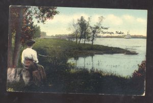 SCENE NEAR BLUE SPRINGS NEBRASKA PRETTY WOMAN VINTAGE POSTCARD CARBONDALE PA.