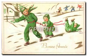 Festivals - Wishes - Happy New Year - New Year - Children Playing in Snow- Ol...