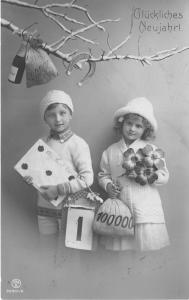 BG8803 children boy and girl horseshoe  neujahr new year  greetings germany