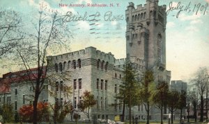 Vintage Postcard 1909 New Armory Building Pine Tree Landmark Rochester New York