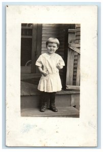 Little Girl At House Porch Akron Ohio OH RPPC Photo Unposted Antique Postcard 