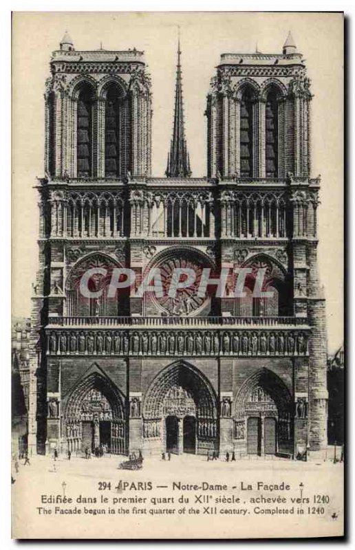 Postcard Old Paris Notre Dame Facade