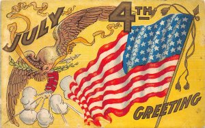 US Patriotic Eagle Flag Fourth of July Greetings embossed postcard B987