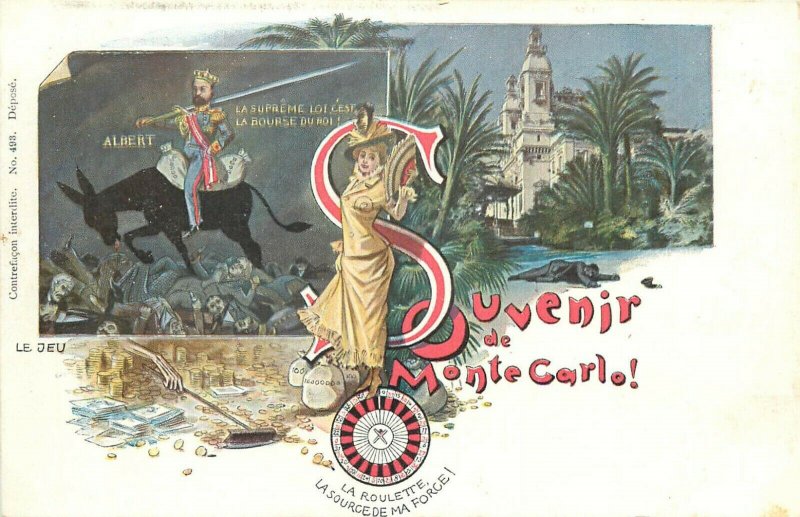 Souvenir de Monte Carlo roulette gambling game king Albert fortune allegory 