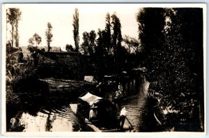 c1900s Mexico River Boat RPPC House M.P Martinez Real Photo Xochimilco PC A136