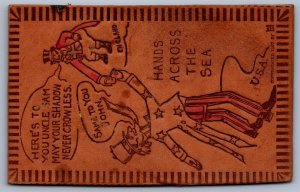 DS1/ Patriotic Postcard c1910 Leather Uncle Sam Hands Across the Sea England 125