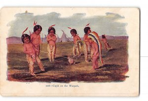 Native Americana Creased Embossed Postcard Native Children Rabbit Cupid Warpath