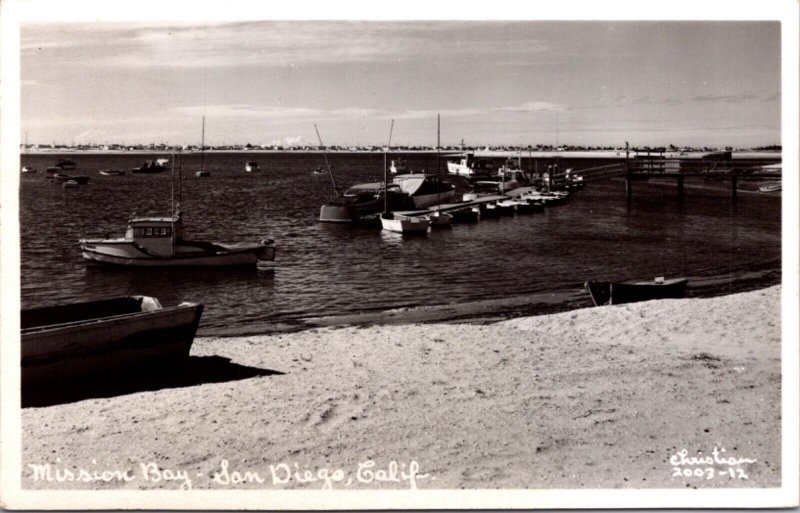 Real Photo Postcard Boats in Mission Bay, San Diego, California