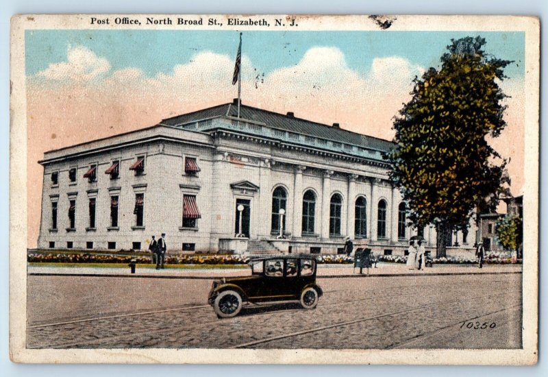 1922 Elizabeth New Jersey Vintage Postcard Post Office North Broad St. Building