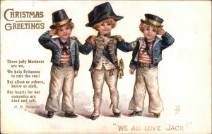 Christmas Little Boys in Saior Mariner Uniforms WE ALL LOVE JACK TUCK 9602 PC