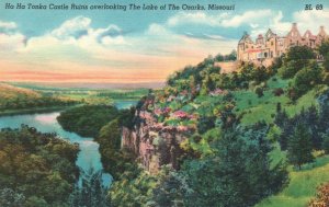 Vintage Postcard 1930s Ha Ha Tonka Castle Ruins Overlooking Ozarks Lake Missouri