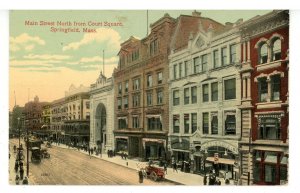 MA - Springfield. Main St. North from Court Sq. Trolley, Horses, Wagons, Autos