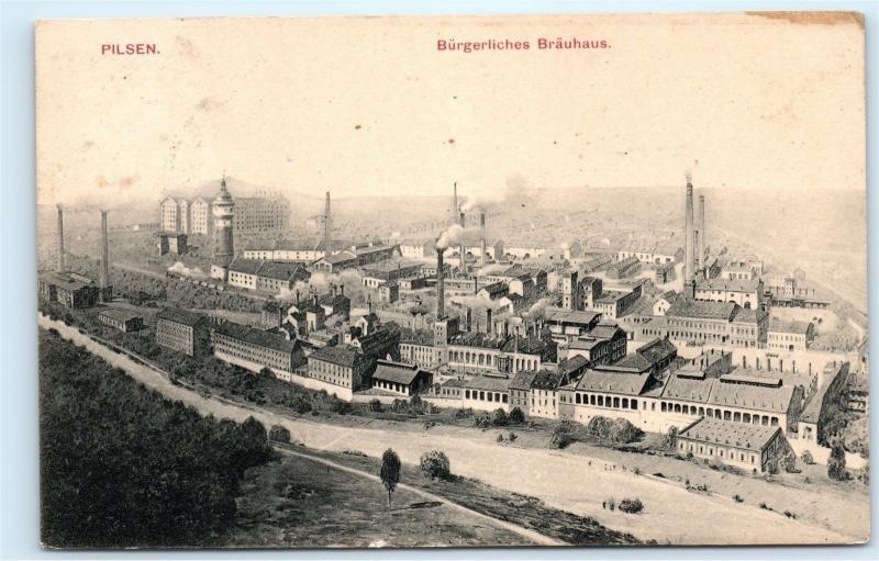 *1912 Pilsen Burgerliches Brauhaus Pilsner Beer Factory Vintage Postcard A62