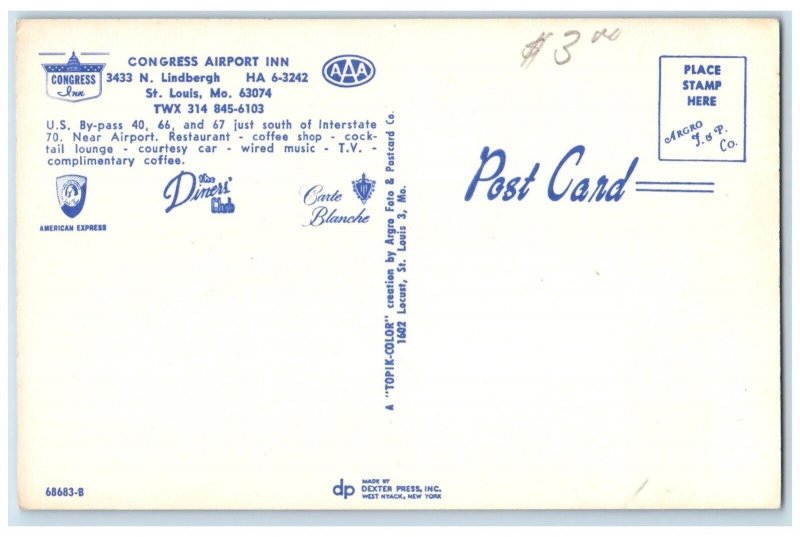 c1950's Congress Airport Inn St. Louis Missouri MO Multiview Vintage Postcard