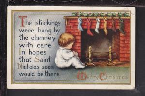Merry Christmas,Child,Fireplace Postcard BIN 