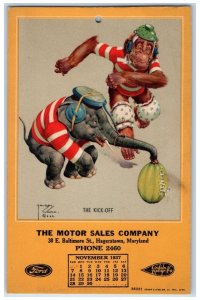 1937 Motor Sales Company Calendar Football Hangers Town MD Advertising Postcard