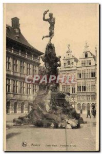 Old Postcard Brabo Antwerp Grand Place Fontame