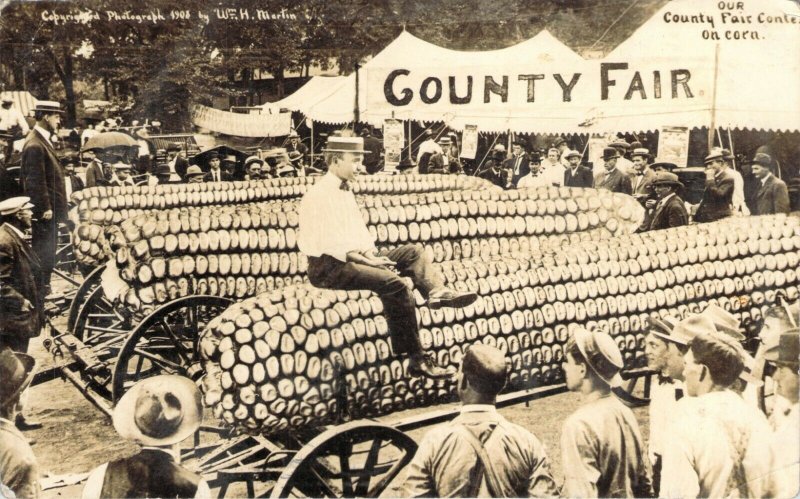 1908 RPPC Exaggeration Our County Fair Contest on Corn Dallas Texas Real Photo 