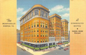 THE MONTICELLO Norfolk, Virginia Consolvo Hotel 1932 Vintage Linen Postcard