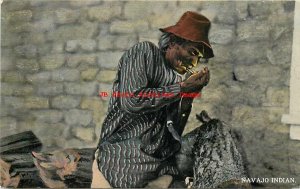 Native American Indian, Navajo Man Smoking, Curt Teich No A-34077