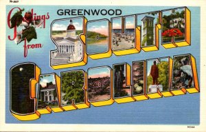 South Carolina Greetings From Greenwood Large Letter Linen