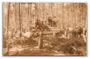 RPPC Horse Drawn Cart Lumber Camp San De Fuca DPO Whidbey Island WA Postcard Y15