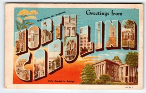 Greetings From North Carolina Large Big Letter Linen Postcard 1945 Dexter Press