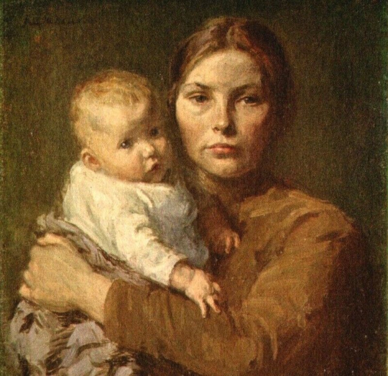 Dutch Mother & Child by J. Gari Melchers; Postcard, Art Institute of Chicago