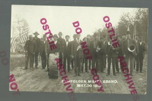 Newfolden MINNESOTA RPPC 1910 ARMED MILITIA Rifles BAND Muskets AMERICAN FLAG