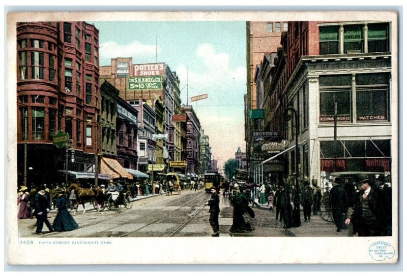 c1910 Fifth Street Streetcar Potter's Shoes Store Road Cincinnati Ohio Postcard