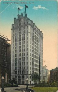 Buffalo New York~US Flags Over Telephone Building c1910 PC