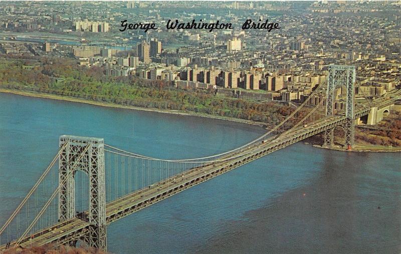 Manhattan NY-Fort Lee NJ~George Washington Bridge Aerial View~1960s Postcard