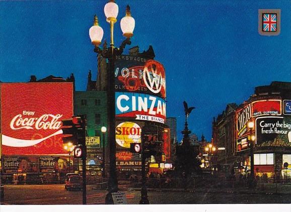 Piccadilly Circus At Night Coca Cola Sign London England