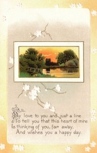 Vintage Postcard Wishes Happy Day Message Landscape Framed Greetings Card